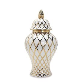 White and Gold Ceramic Decorative Ginger Jar Vase White and Gold Ceramic Decorative Ginger Jar Vase