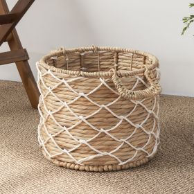 Round Water Hyacinth Woven Basket with Handles - 18" x 18" x 15" - Natural Brown - For Clothes, Towels, Canvas Round Water Hyacinth Woven Basket with Handles - 18" x 18" x 15" - Natural Brown - For Clothes, Towels, Canvas